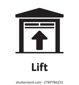 Lift icon black silhouette of elevator door with upward arrow