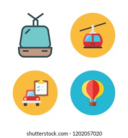 lift icon set. vector set about cable car cabin, hot air balloon and car repair icons set.