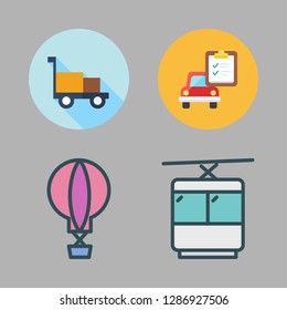 lift icon set. vector set about hot air balloon, transportation, car repair and cable car cabin icons set.