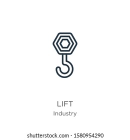 Lift icon. Thin linear lift outline icon isolated on white background from industry collection. Line vector sign, symbol for web and mobile