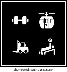 lift icon. This set with cable car cabin, dumbbell, weightlifting and forklift vector icons for mobile and web