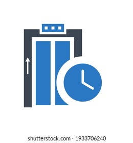 Lift icon. waiting for lift, lift with time, elevator with the watch icon.