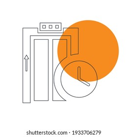 Lift icon. waiting for lift, lift with time, elevator with the watch icon.