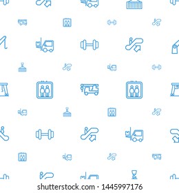 lift icons pattern seamless white background. Included editable outline barbell, truck with hook, cargo on hook, forklift, elevator, escalator up icons. lift icons for web and mobile.