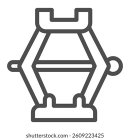 Lift jack line icon, tires fitting concept. Vector graphics. Foldable jack for changing wheels, car service sign on white background, outline style icon for mobile or web design
