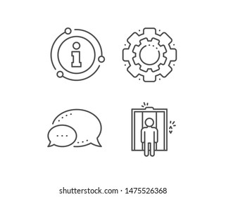 Lift line icon. Chat bubble, info sign elements. Elevator sign. Transportation between floors symbol. Linear elevator outline icon. Information bubble. Vector