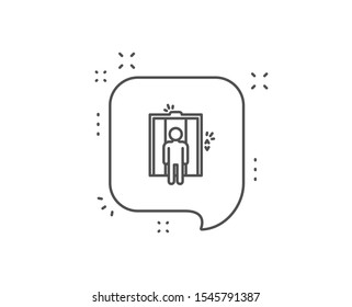 Lift line icon. Chat bubble design. Elevator sign. Transportation between floors symbol. Outline concept. Thin line elevator icon. Vector