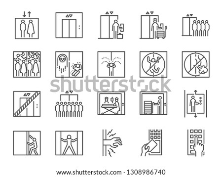 
Lift line icon set. Included icons as elevator, goods elevator, goods lift, passenger, freight and more.