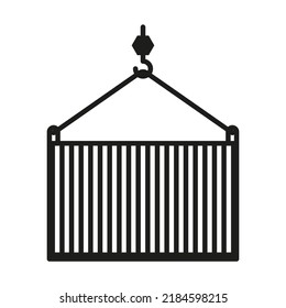 Lift a load line icon. Hook, crane, logistics, box, transfer, heavy, delivery, weigh, move, construction site, cargo, goods. Technology concept. Vector line icon for Business and Advertising.