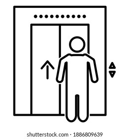 Lift with man icon in trendy outline style design. Vector illustration isolated on white background.