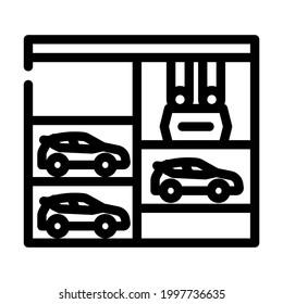 en el vector de icono de la línea de estacionamiento de varios niveles. ascensor en señal de aparcamiento de varios niveles. símbolo de contorno aislado ilustración negra