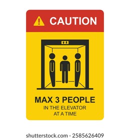 lift sign caution max 3 people yellow symbol vector design illustration 