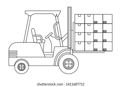 lift truck with boxes in black and white