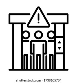 Lift with warning sign. Line vector. Isolate on white background.