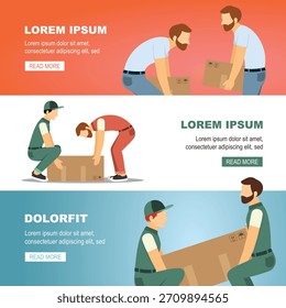 Levanta peso con la espalda recta. Movimiento seguro de la técnica de elevación, instrucción incorrecta para mover los paquetes pesados para los Anuncios del concepto de los obreros. ilustración del concepto de la historieta del Vector.