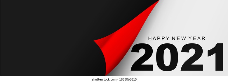 Lifted paper corner background with happy new year 2021 greeting theme
