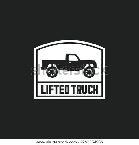 Lifted truck side view logo, badge, modern icon illustration