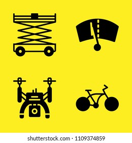 lifter, bicycle, windshield and drone vector icon set. Sample icons set for web and graphic design