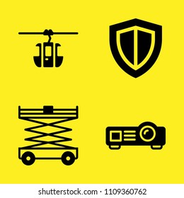 lifter, cable car cabin, projector and shield vector icon set. Sample icons set for web and graphic design