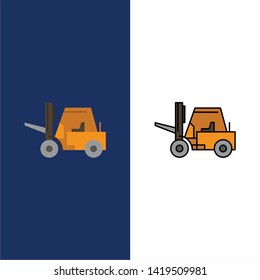 Lifter, Lifting, Truck, Transport  Icons. Flat and Line Filled Icon Set Vector Blue Background