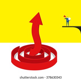 Lifting up an arrow by a speaker./ The talk of business man makes an arrow up.