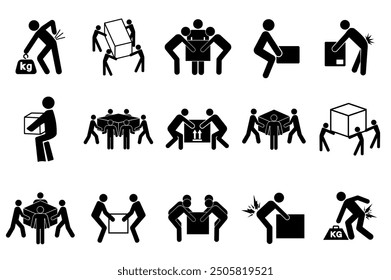 Lifting Black Icon Set Symbol Sign,Vector Illustration, Isolated On White Background Label.EPS10