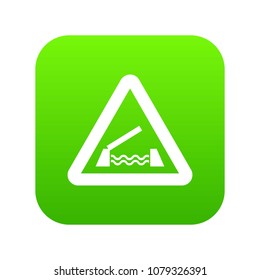 Lifting bridge warning sign icon digital green for any design isolated on white vector illustration