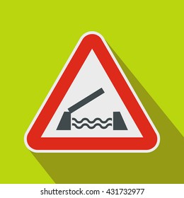 Lifting Bridge Warning Sign Icon, Flat Style