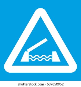 Lifting bridge warning sign icon white isolated on blue background vector illustration