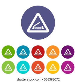 Lifting bridge warning sign set icons in different colors isolated on white background