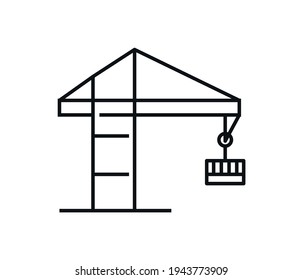 Lifting container icon, delivery symbol, crane hook loading container vector sign on white background, outline icon for mobile concept and web design.
