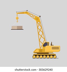 Lifting crane doing heavy Industrial concept. Tower and harbor lifters. Flat style vector icons.