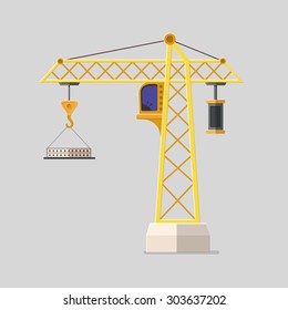 Lifting crane doing heavy Industrial concept. Tower and harbor lifters. Flat style vector icons.