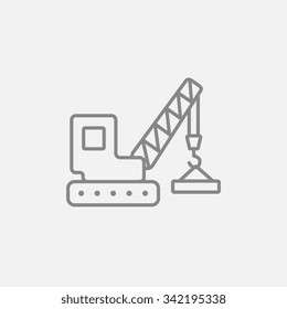 Lifting crane line icon for web, mobile and infographics. Vector dark grey icon isolated on light grey background.