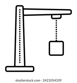 Lifting crane with load, black line vector icon