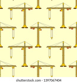 Lifting crane pattern seamless. Construction industrial background. Children cloth texture.