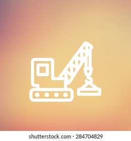 Lifting crane trailer icon thin line for web and mobile, modern minimalistic flat design. Vector white icon on gradient mesh background.