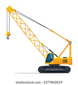 Lifting crane vector illustration. Heavy machinery construction vehicle isolated on white background