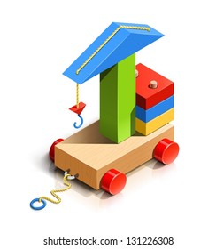 lifting crane, wooden toy vector illustration isolated on white background EPS10. Transparent objects and opacity masks used for shadows and lights drawing. Vector Illustration.