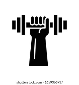 Lifting dumbbells black icon, concept illustration, vector flat symbol, glyph sign.