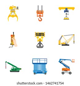 Lifting equipment icon set. Flat set of 9 lifting equipment vector icons for web design isolated on white background