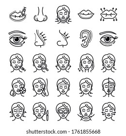 Lifting facial icons set. Outline set of lifting facial vector icons for web design isolated on white background