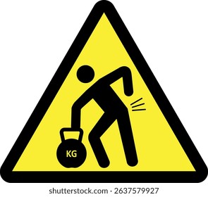 Lifting hazard warning sign. Black on yellow triangle background. Safety signs and symbols.