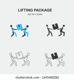 lifting a heavy package box vector icon carrying