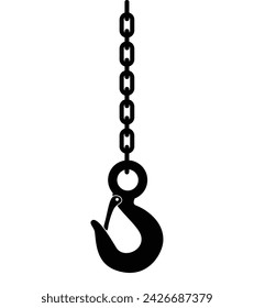 Lifting hook or hoist hook on chain, vector illustration