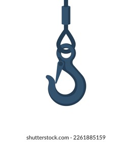 Lifting hook with rope isolated on a white background. Lifting large loads. Industrial steel hook tower crane. Vector illustration flat design. 