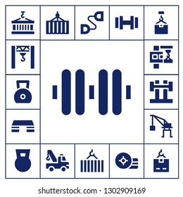  lifting icon set. 17 filled lifting icons.  Simple modern icons about  - Container, Crane, Weight, Dumbbell, Fitness step, Barbell, Chest expander