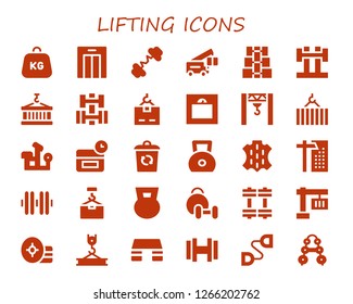  lifting icon set. 30 filled lifting icons. Simple modern icons about  - Weight, Lift, Barbell, Crane, Dumbbell, Container, Bench press, Anti age, Skin, Weightlifting, Weights