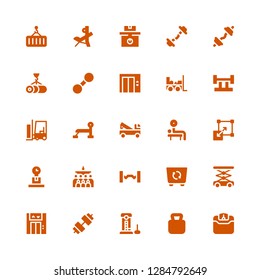 lifting icon set. Collection of 25 filled lifting icons included Weight, Kettlebell, Strength, Dumbbell, Lift, Container, Barbell, Mass, Stretching, Weightlifting, Crane, Bench press