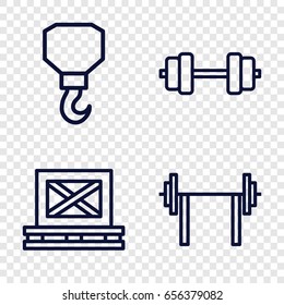 Lifting icons set. set of 4 lifting outline icons such as hook, cargo on palette